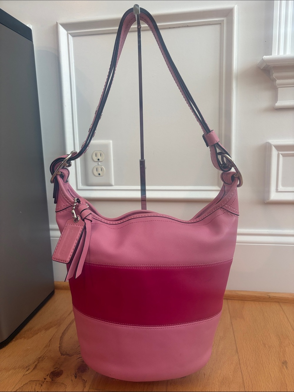 Vintage Coach Rugby Bucket Bag pink Leather Large Stripe Y2K Rare shoulder bag - Picture 8 of 17